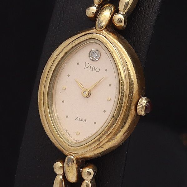 セイコー QZ V400-5390 アルバ ピノ ピンク文字盤 石付 レディース腕時計 NKG拍卖