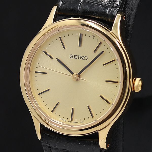 稼働 良品 セイコー QZ 1N01-0AX0 ゴールド文字盤 ラウンド レディース腕時計 2550000SND拍卖