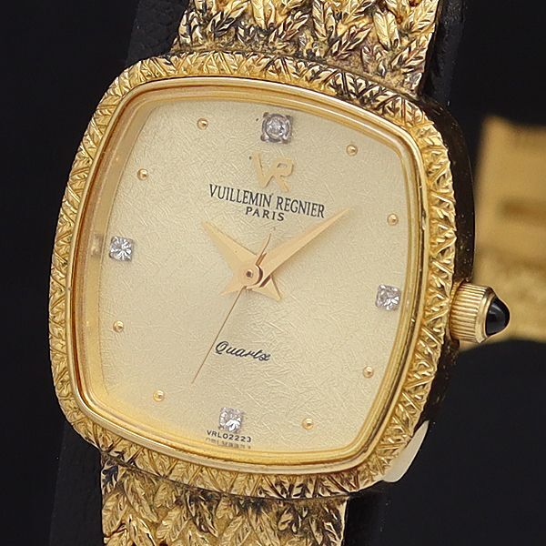 良品 ブリュマンレニエ QZ L-2223 ゴールド文字盤 石付 スクエア レディース腕時計 NKG拍卖