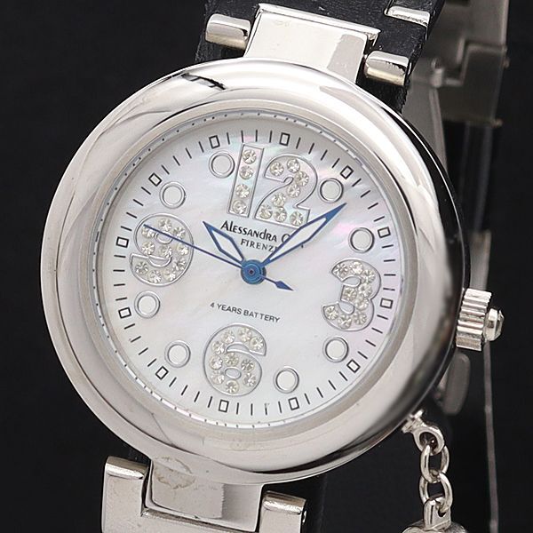 定価¥58,000 アレサンドラオーラ QZ 石付 ホワイトシェル文字盤 ラウンド レディース腕時計 KNK拍卖