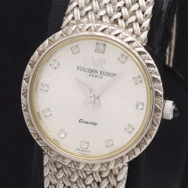 稼働 良品 ブリュマンレニエ QZ L-2222 石付 シルバー文字盤 ラウンド レディース腕時計 MTM拍卖
