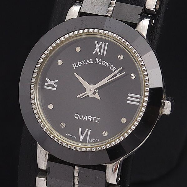 良品 ロイヤルモントレス QZ RM-7021L 黒文字盤 ローマン ラウンド レディース腕時計 NKG拍卖