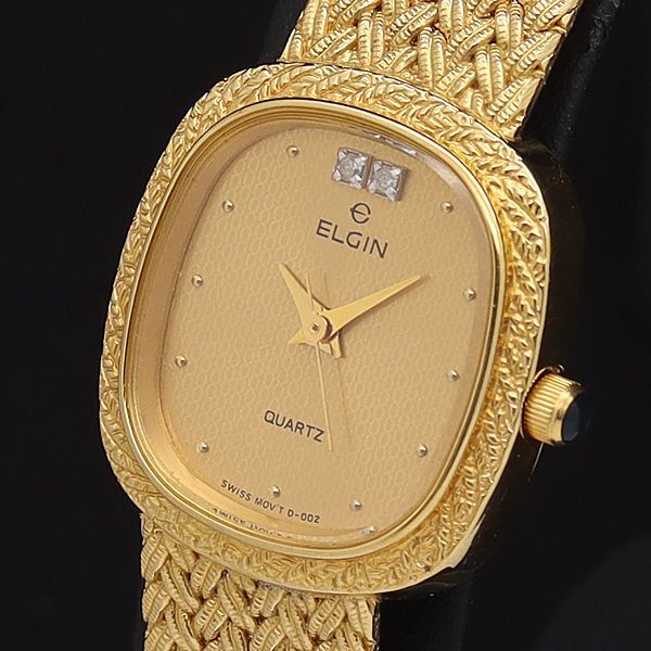 エルジン QZ FK277 ゴールド文字盤 石付 レディース腕時計 NKG拍卖