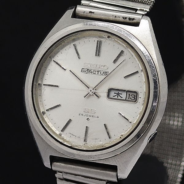 セイコー AT/自動巻 6106-7490 セイコー 5アクタス SS デイデイト 25石 ラウンド シルバー文字盤 メンズ腕時計 STU拍卖