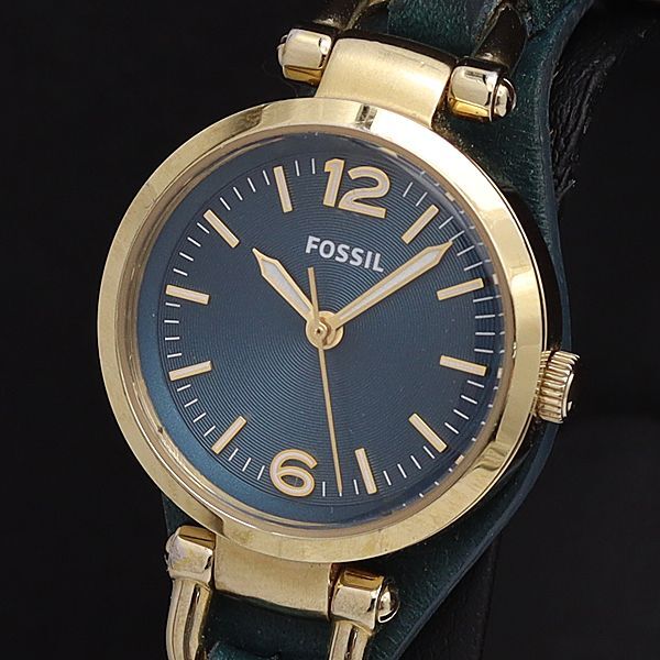 稼働 フォッシル QZ ES3643 ダークグリーン系文字盤 ラウンド アラビア レディース腕時計 KYM拍卖