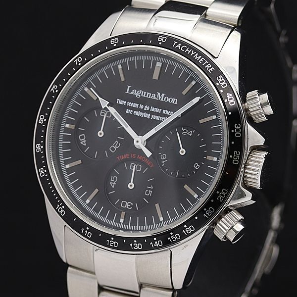 良品 ラグナムーン QZ 黒文字盤 クロノグラフ ラウンド メンズ腕時計 ECT6804000IKE拍卖