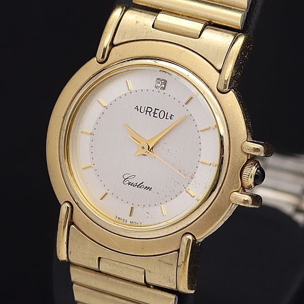 良品 オレオール QZ SW-E504 カスタム シルバー文字盤 石付 ラウンド レディース腕時計 NKG拍卖