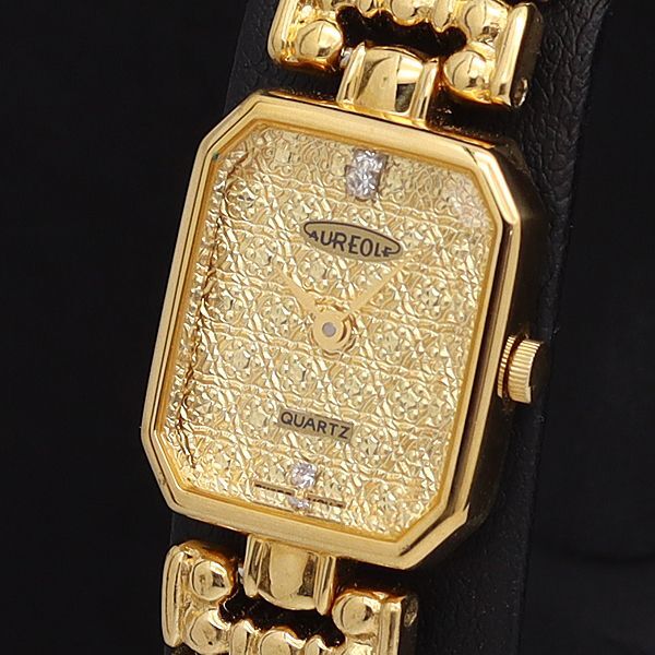 オレオール QZ SW-325L ゴールド文字盤 石付 スクエア カットガラス レディース腕時計 KYM拍卖