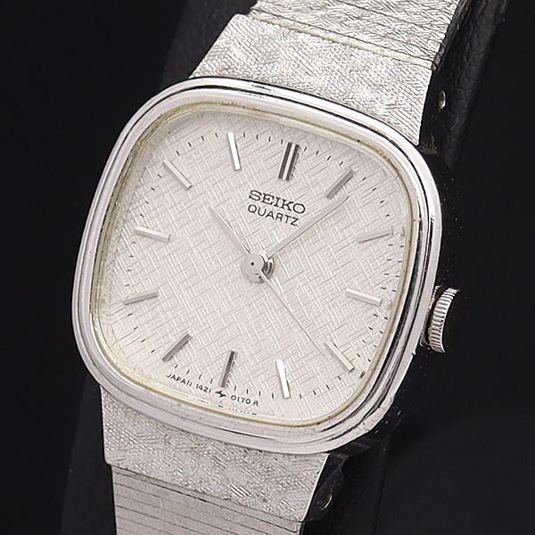稼働 良品 セイコー QZ 1421-5090 シルバー文字盤 スクエア レディース腕時計 NKG拍卖