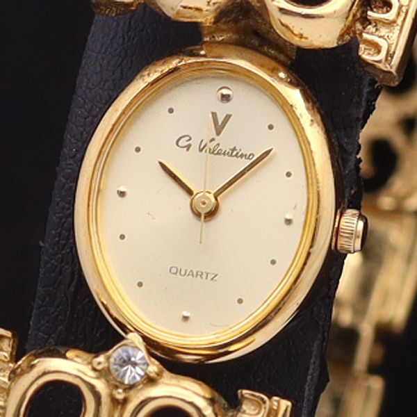 G バレンチノ QZ 石付 オーバル ゴールド文字盤 レディース腕時計 ECT 0841000YSD拍卖
