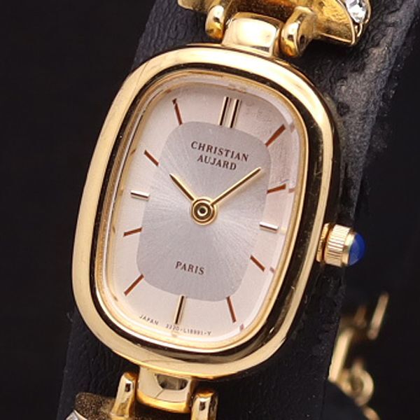 クリスチャンォジャール QZ スクエア 石付 パール シルバー文字盤 レディース腕時計 YSD拍卖