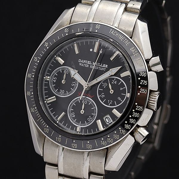 稼働 ダニエルミューラー QZ DM-1010 黒文字盤 クロノグラフ デイト ラウンド メンズ腕時計 IKE拍卖