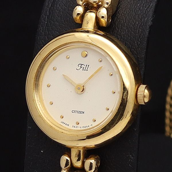 稼働 良品 シチズン QZ 5421-L07666 フィル ラウンド アンティーク アイボリー文字盤 レディース腕時計 STU拍卖
