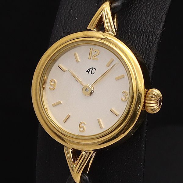 4℃/ヨンドシー QZ アイボリー文字盤 ラウンド アラビア レディース腕時計 KYM拍卖