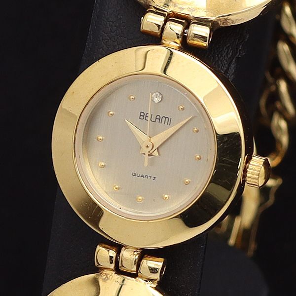 稼働 良品 べラミ QZ ライトゴールド文字盤 石付 ラウンド レディース腕時計 KYM拍卖