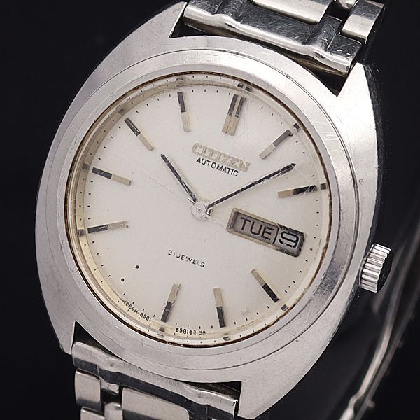 シチズン AT/自動巻 4-650476 オートマティック デイデイト ラウンド 21石 シルバー文字盤 メンズ腕時計 STU拍卖