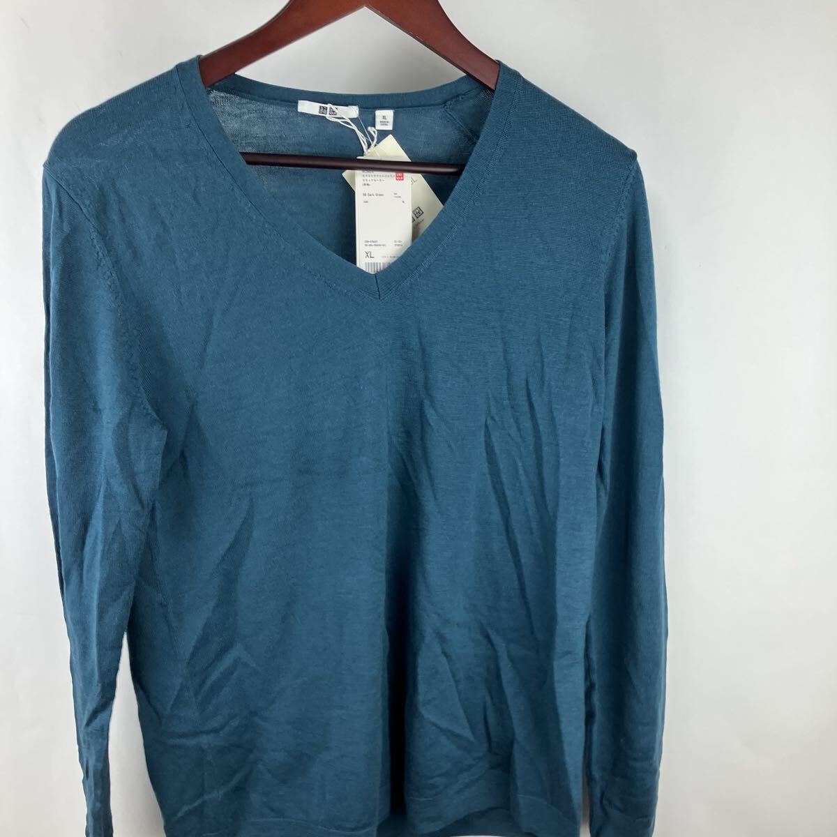 UNIQLO ユニクロ ニット 長袖 セーター 緑 Tシャツ Vネック XLサイズ メンズ 男性用 トップス 拍卖