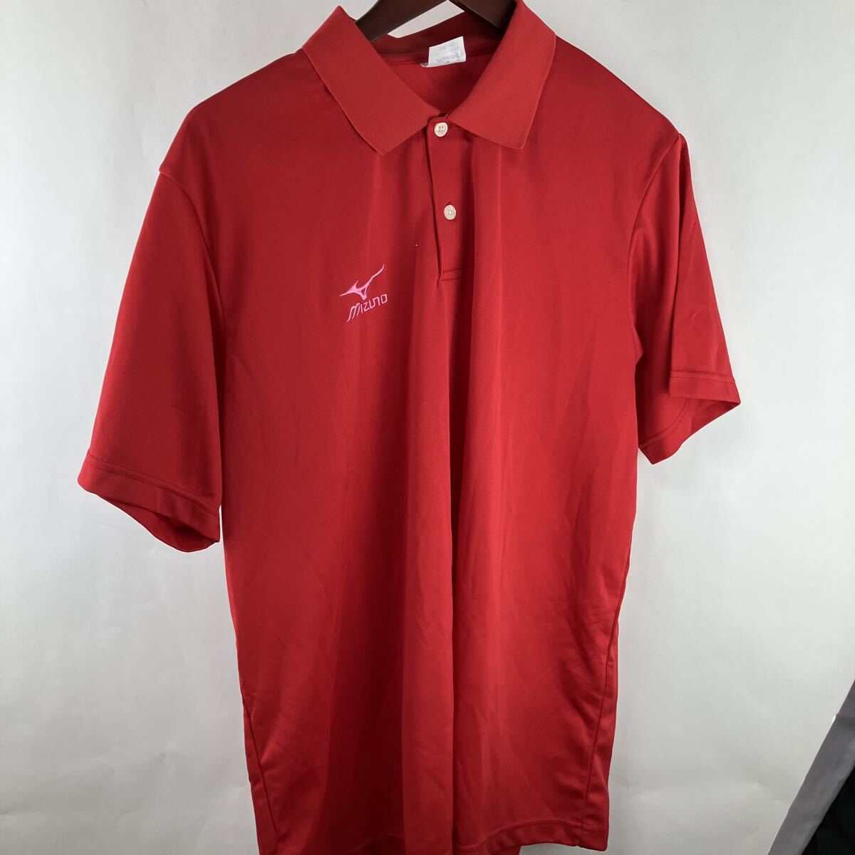 MIZUNO ミズノ ポロシャツ Lサイズ ゴルフウェア 半袖ポロシャツ 半袖 トップス レッド ワンポイント 男性用拍卖