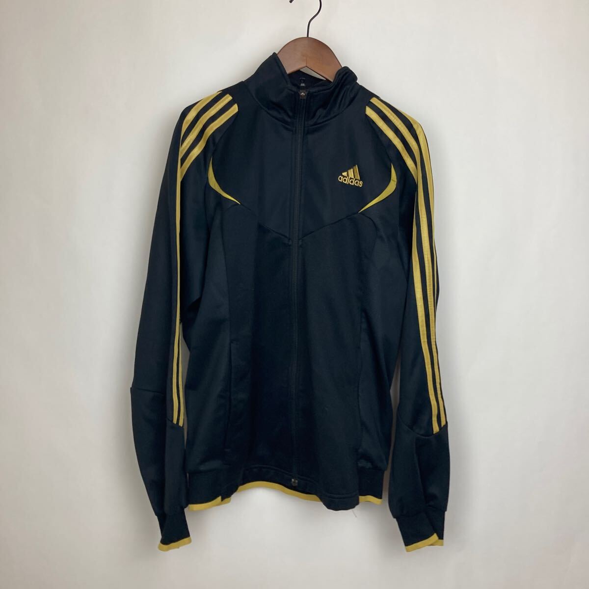 adidas アディダス ジャージ トラックジャケット ロゴ刺繍 ブラック ゴールド L 男性用 トレーニングウェア ランニングウェア拍卖
