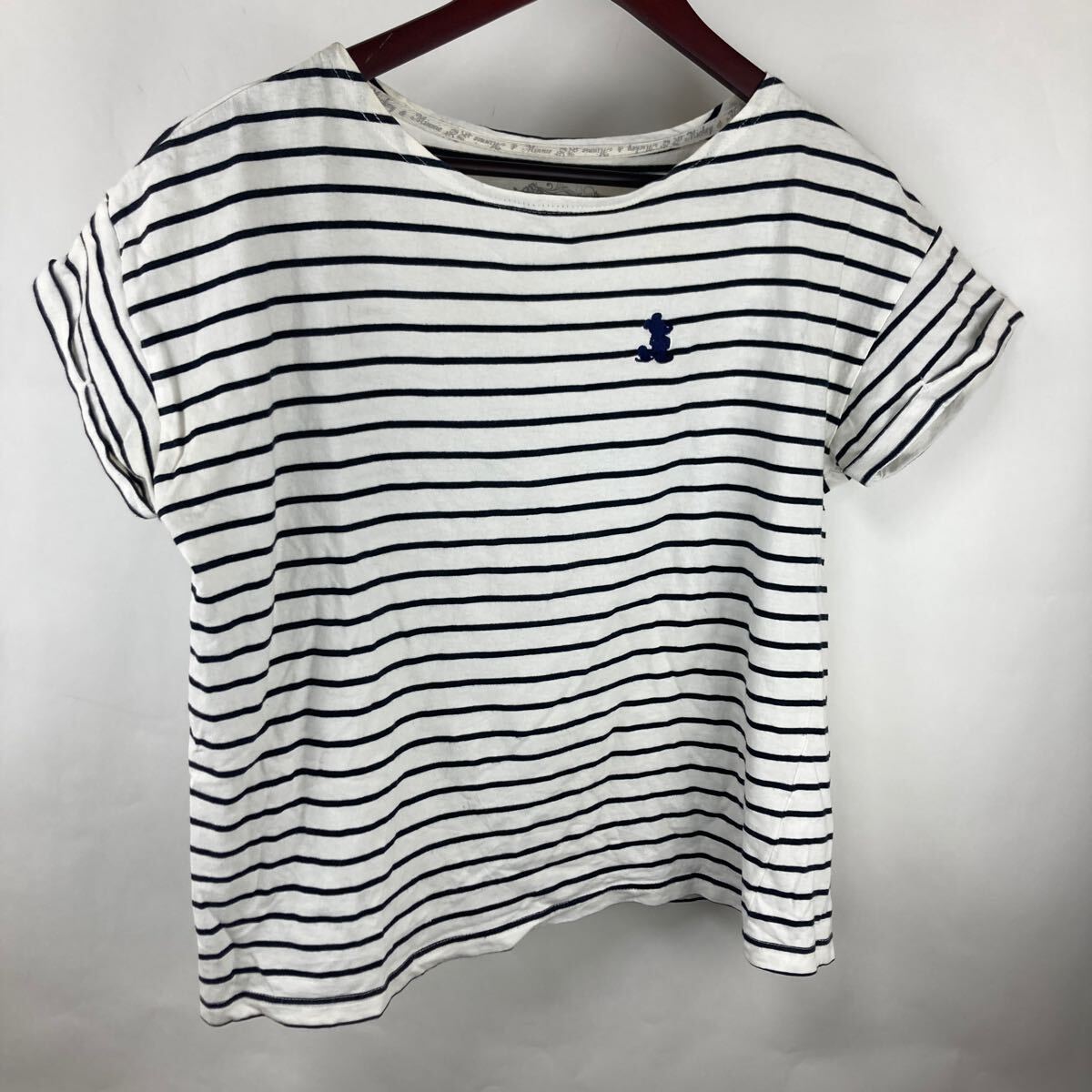 Disney ディズニー Tシャツ 半袖 半袖Tシャツ ホワイト ボーダー 白 ボーダー柄 L ミッキー拍卖
