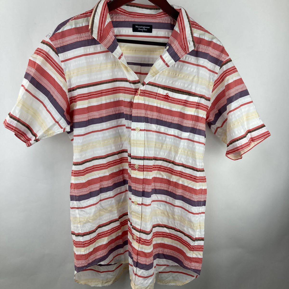 Munsingwear マンシングウェア 半袖ポロシャツ 半袖 ポロシャツ 半袖シャツ ゴルフ ウェア ボーダー 白 シャツ ホワイト L拍卖