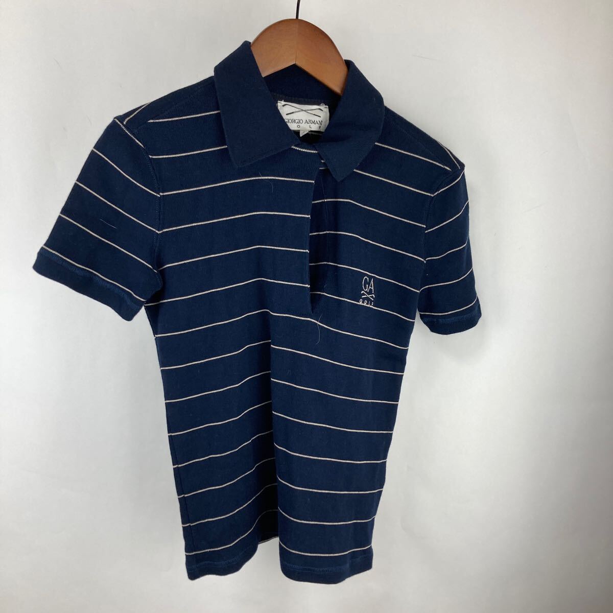 半袖 半袖ポロシャツ ボーダー ポロシャツ ゴルフウェア 白 ホワイト ネイビー ストライプ GIORGIO ARMANI M 半袖シャツ拍卖
