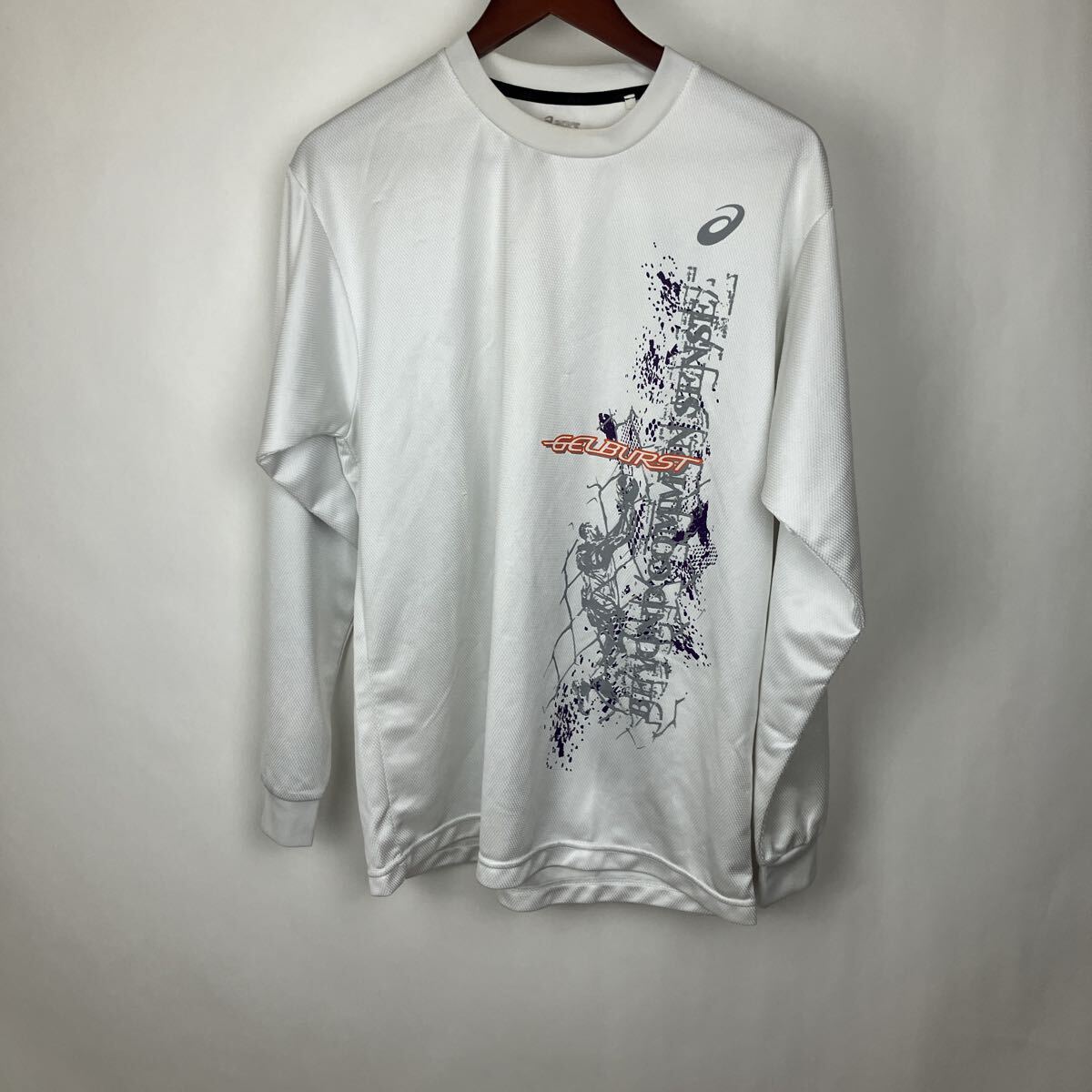 アシックス ホワイト Tシャツ 白 XLサイズ ロンT 長袖 ロゴ プリント メンズ 男性向け トップス スポーツウェア拍卖