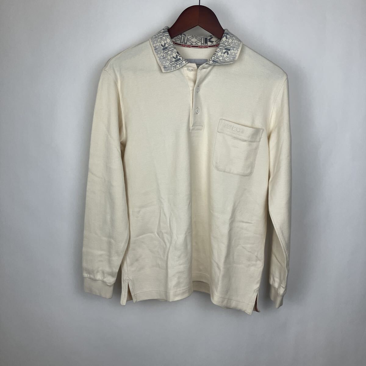 ケンゾー ポロシャツ Lサイズ 長袖ポロシャツ 長袖 トップス ポロ ホワイト ポケット メンズ 男性向け 襟 刺繍拍卖