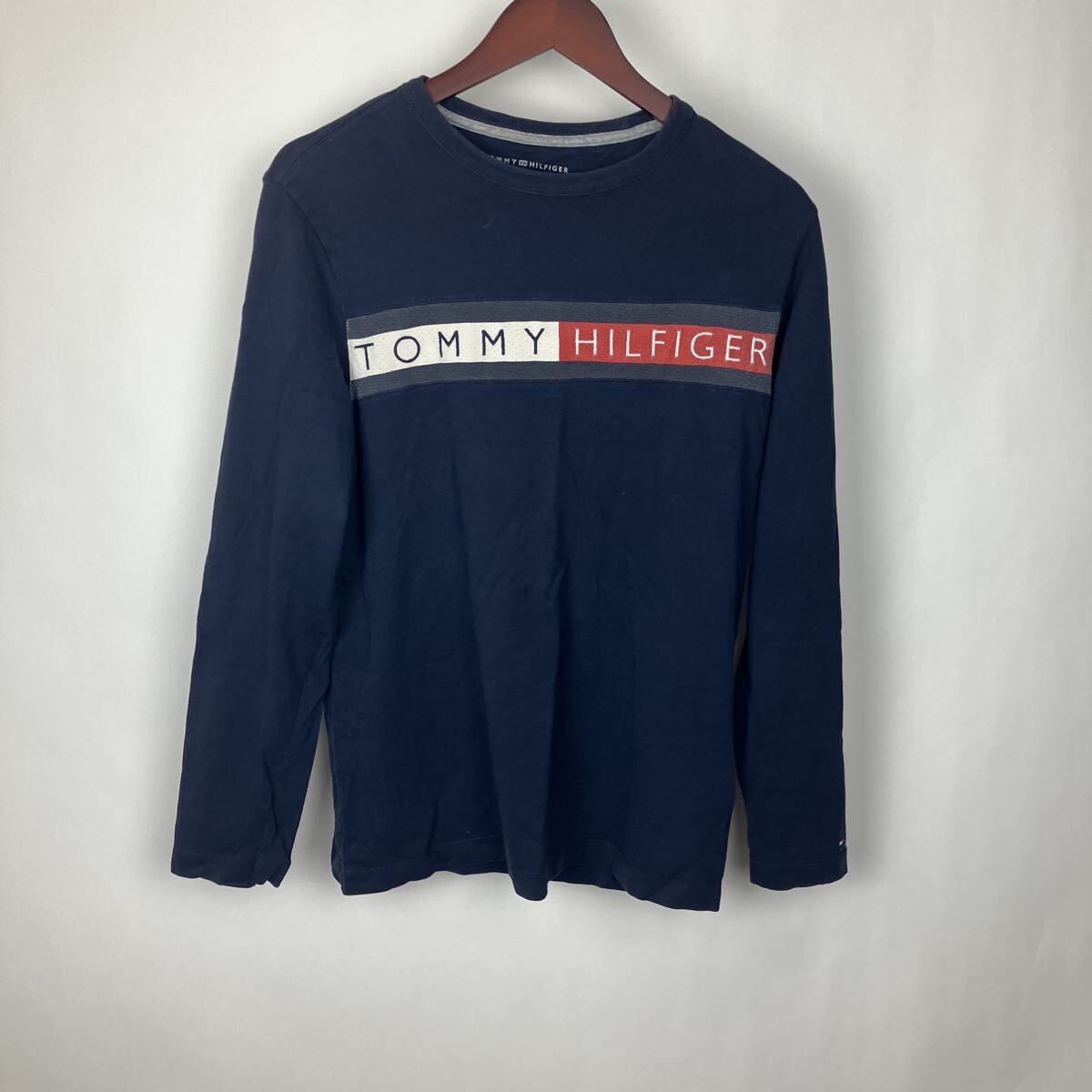 トミーヒルフィガー 長袖 カットソー Tシャツ トップス ネイビー 長袖Tシャツ ロゴ ロンT Sサイズ メンズ 拍卖