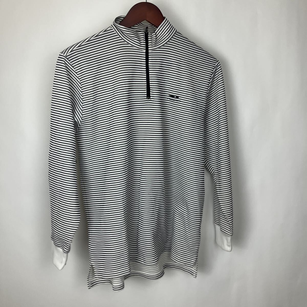 ティゴラ ハーフジップ ゴルフウェア 長袖 ボーダー ワンポイント 縞模様 白黒 Mサイズ レディース 女性用 長袖シャツ拍卖
