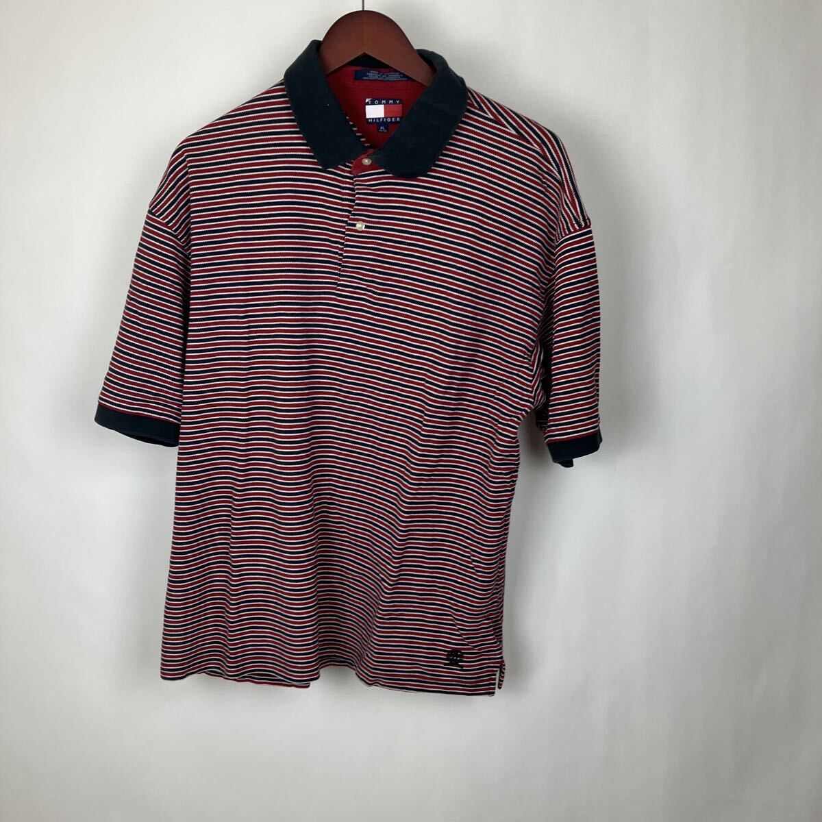 トミーヒルフィガー 半袖 レッド ポロシャツ 紺 ネイビー XLサイズ メンズ 男性向け Tシャツ トップス 襟 チェック拍卖
