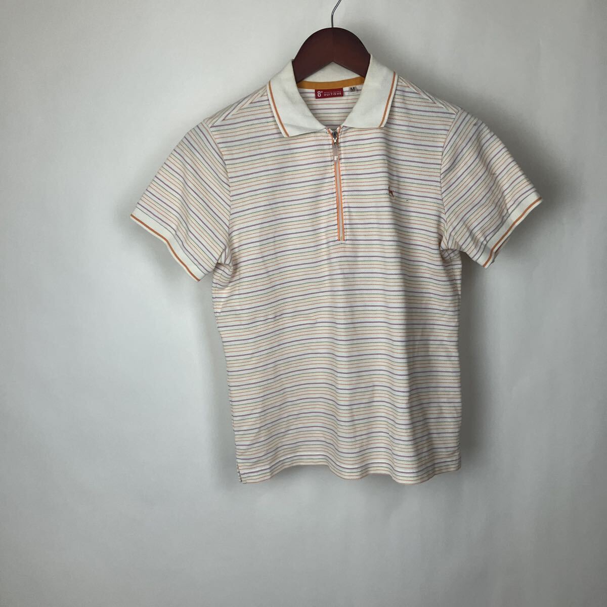 TOUR STAGE ツアーステージ 半袖 ポロシャツ ボーダー 半袖ポロシャツ ホワイト 白 ボーダー柄 縞模様 ハーフジップ ワンポイント拍卖