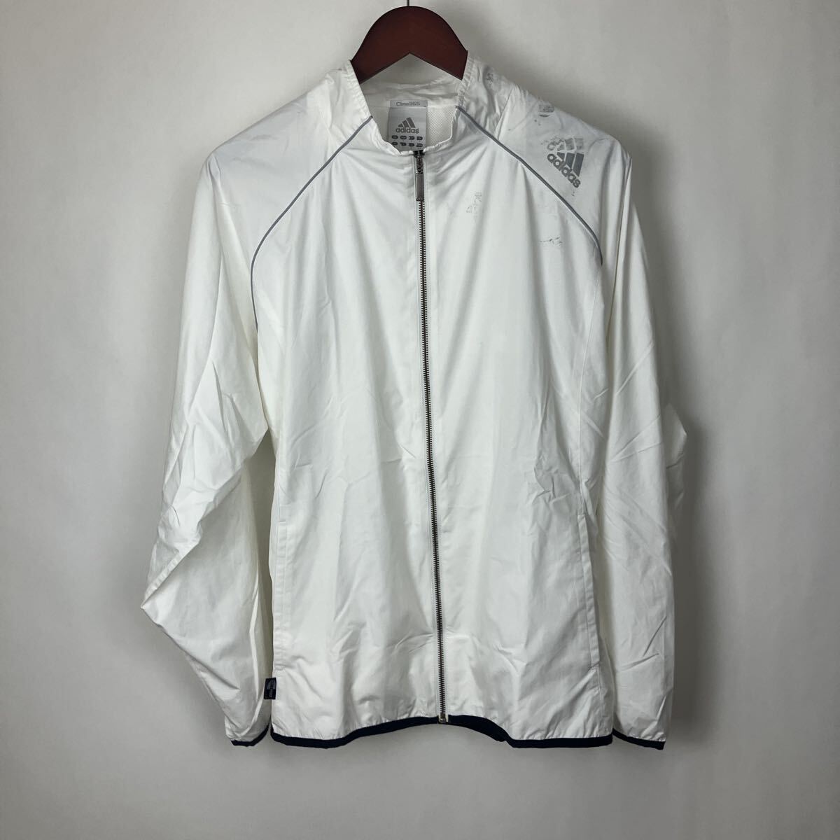 adidas アディダス ウインドブレーカー ジャケット ホワイト 白 チャック ロゴ プリント 上着 Lサイズ メンズ 男性向け拍卖