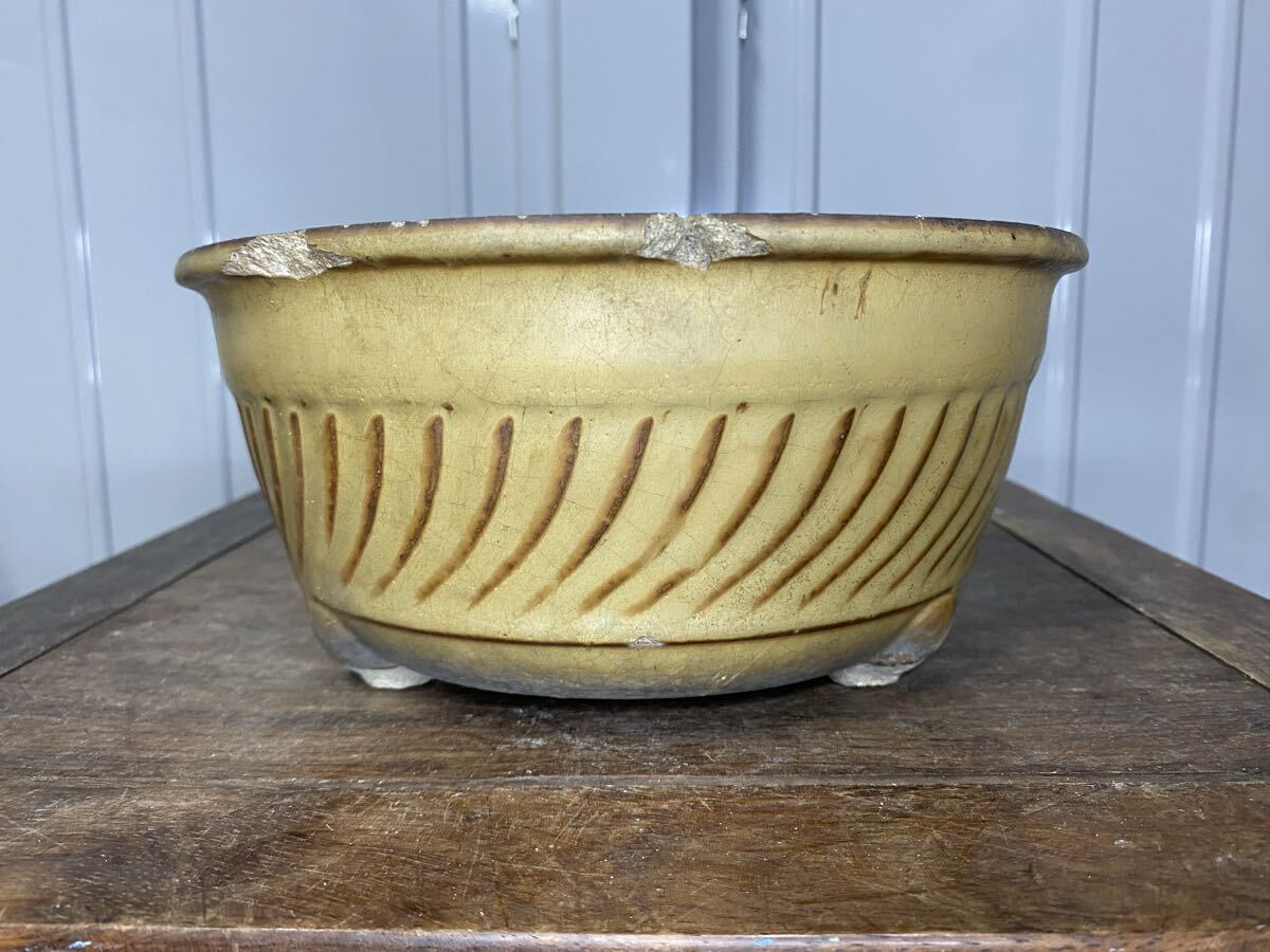 盆栽鉢 黄色 小品盆栽 観葉植物 多肉植物 山野草 花 雑木 松盆栽 松柏 雑木 盆栽 ガーデニング 三つ足 模様 鉢 植木鉢拍卖