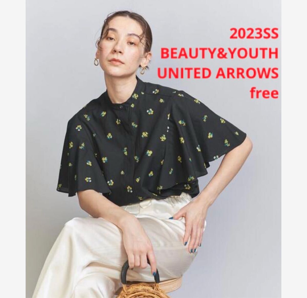 ほぼ新品*BEAUTY&YOUTH UNITED ARROWS 小花ブラウス 黒拍卖