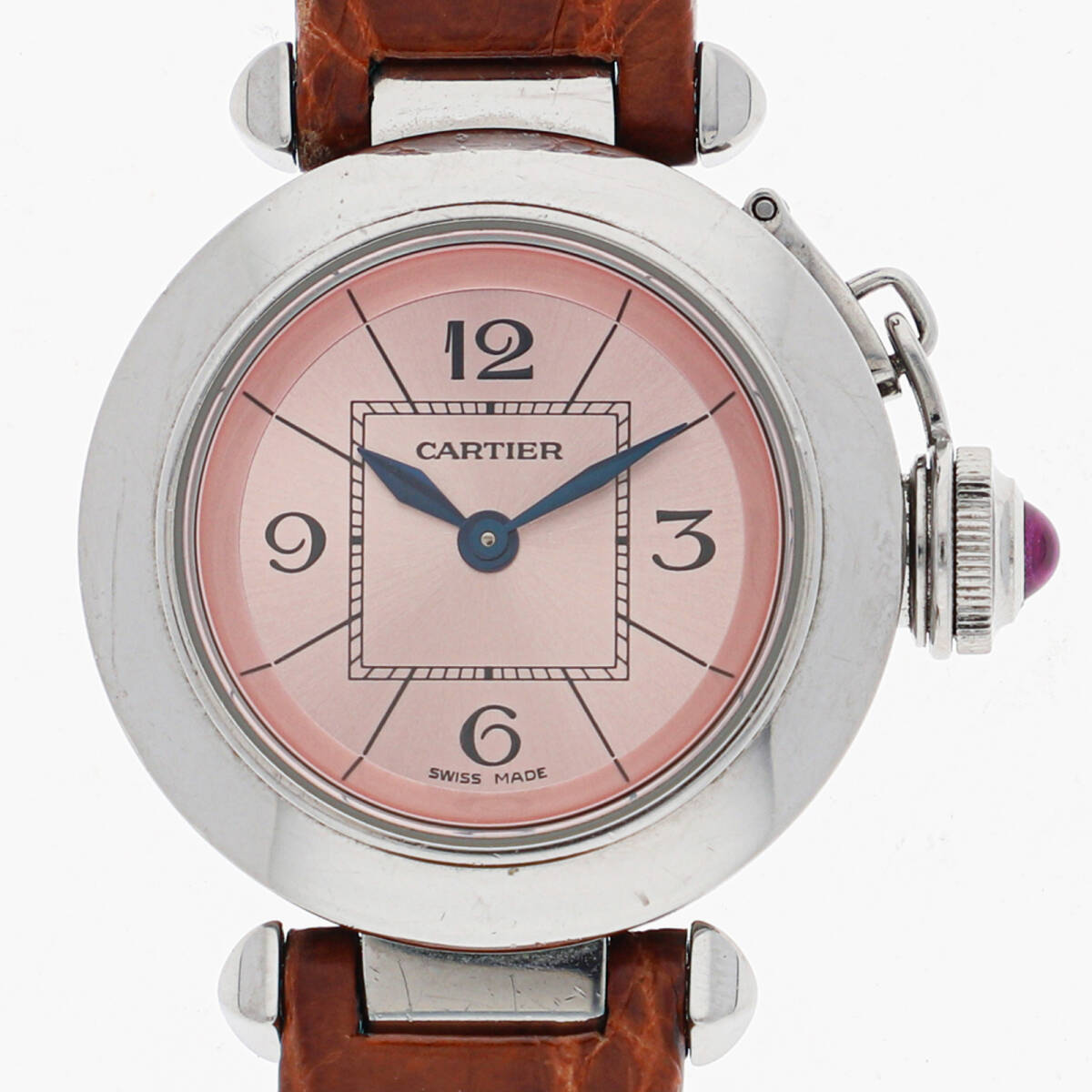 CARTIER カルティエ W3140026 ミスパシャ ピンクダイヤル SS/革(クロコ) クオーツ レディース【134717】拍卖