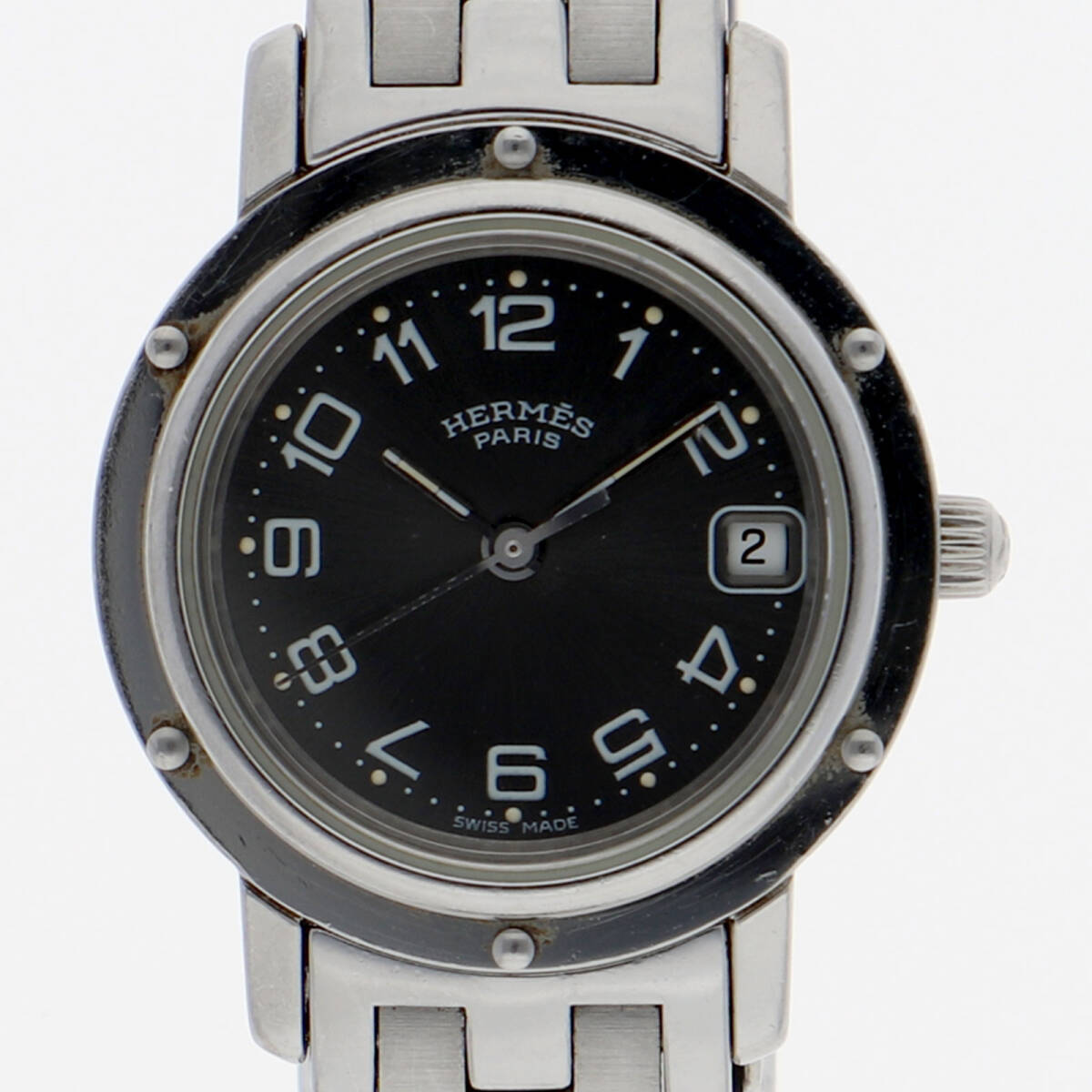HERMES エルメス CL4.210 クリッパー ブラックダイヤル SS クオーツ レディース【125225】拍卖