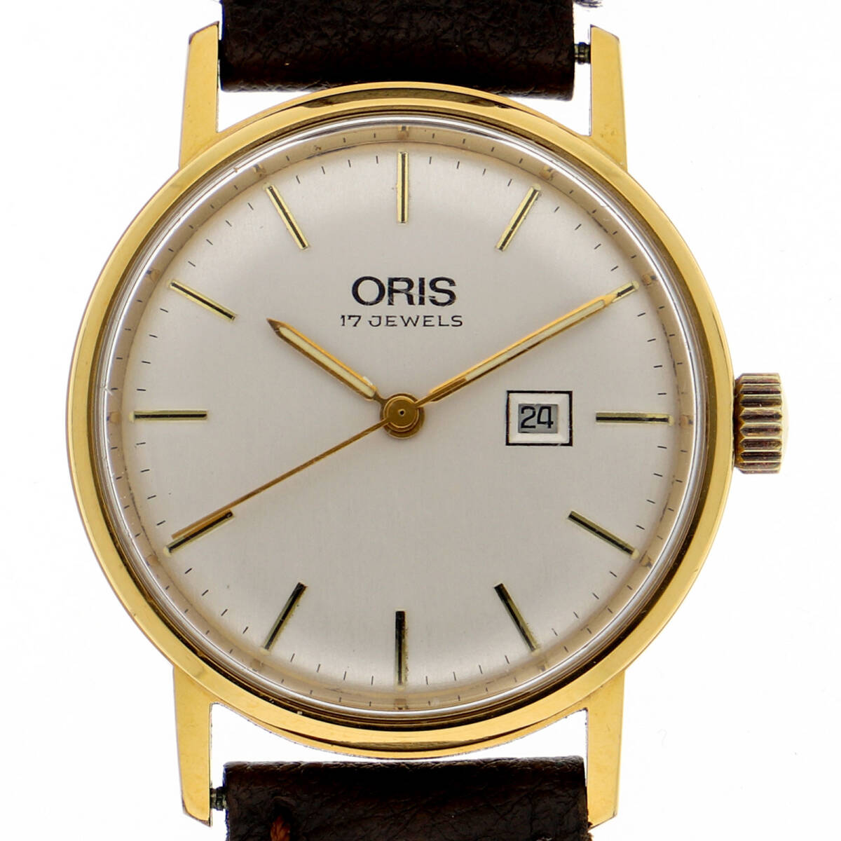 ORIS オリス 7196 17JEWELS シルバーダイヤル GP/レザー 手巻き ユニセックス【129549】拍卖