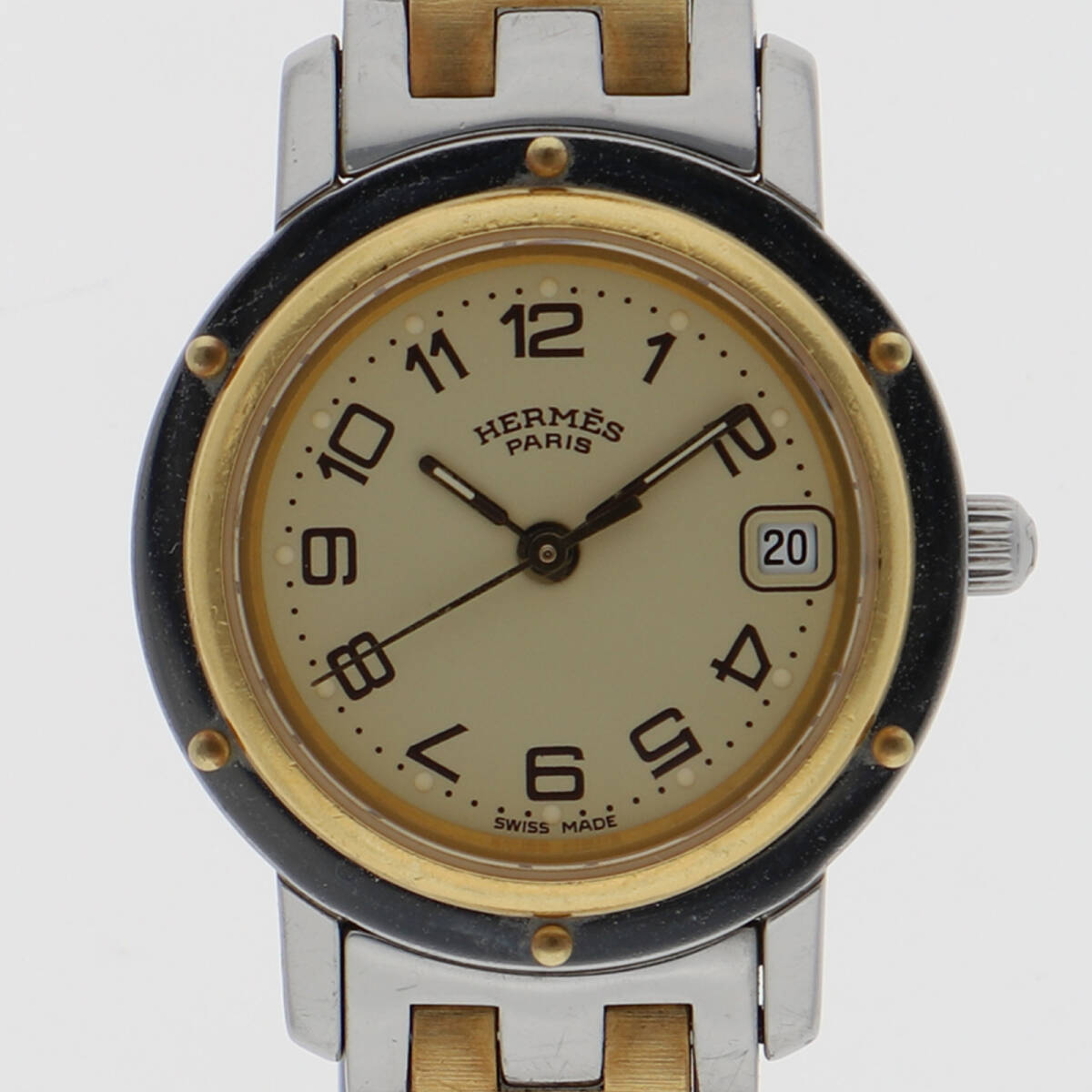 HERMES エルメス CL4.220 クリッパー アイボリーダイヤル SS/GF クオーツ レディース【133907】拍卖