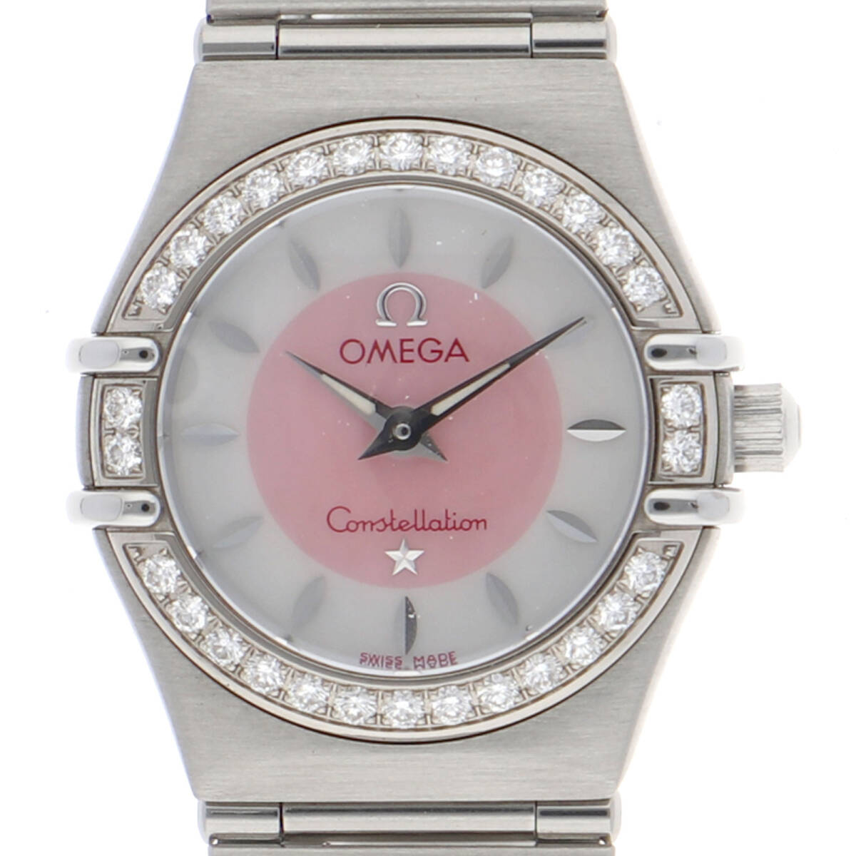 OMEGA オメガ 1466.85 コンステレーション ダイヤベゼル ピンク×ホワイトシェルダイヤル SS クオーツ レディース【125415】拍卖