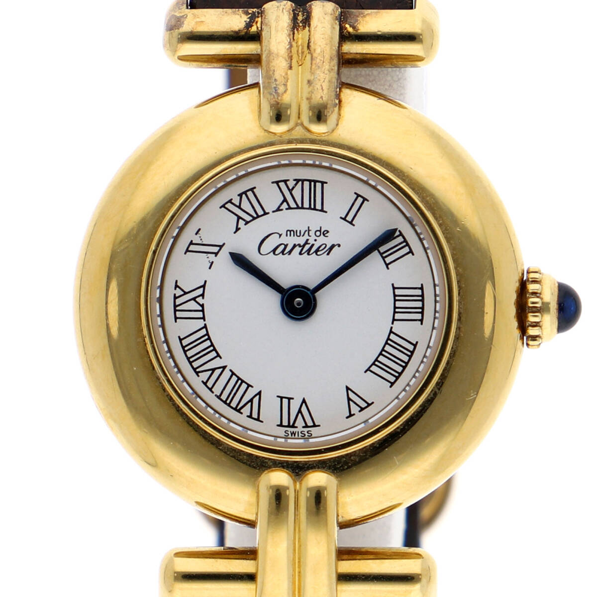 CARTIER カルティエ ヴェルメイユ ホワイトダイヤル GF/革(クロコ) クオーツ 純正ボックス レディース【135306】拍卖