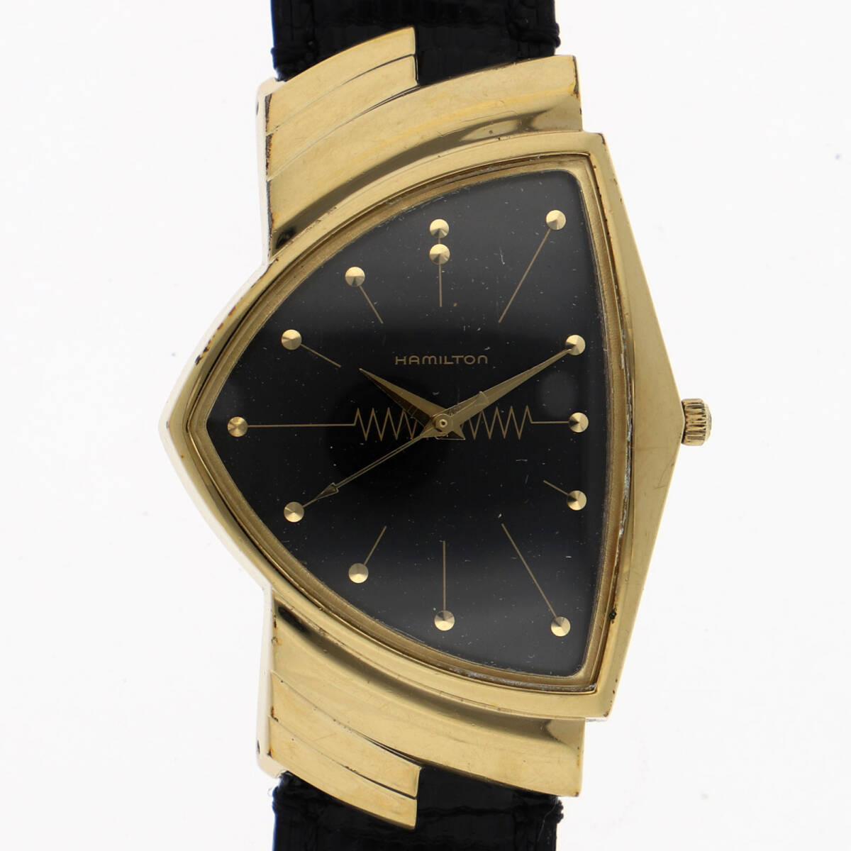 HAMILTON ハミルトン 1762 ベンチュラ ブラックダイヤル GP/レザー クオーツ メンズ【135503】拍卖