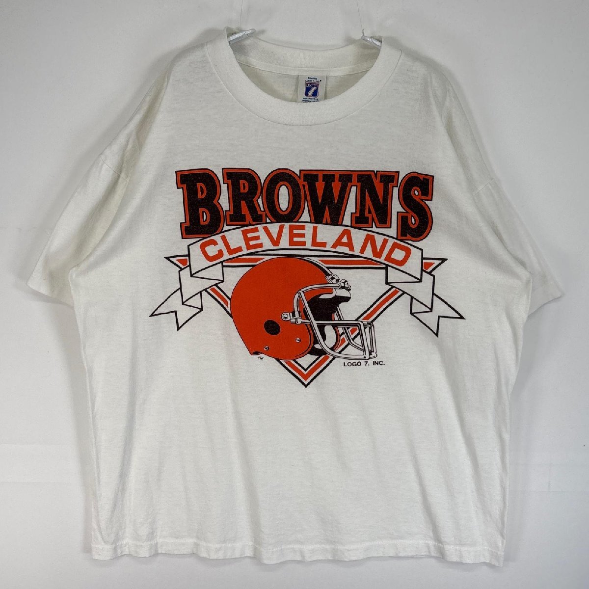 古着 90's/90年代 ロゴ7 半袖Tシャツ NFL クリーブランド・ブラウンズ USA製 シングルステッチ 50/50 L ホワイト プリント メンズ拍卖