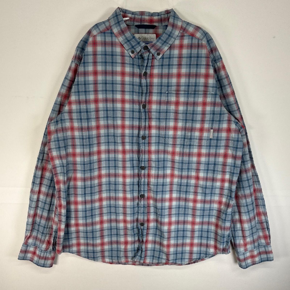 古着 コロンビア Columbia 長袖シャツ ワンポイント ロゴ チェック ボタンダウン L ブルー系 マルチカラー メンズ拍卖