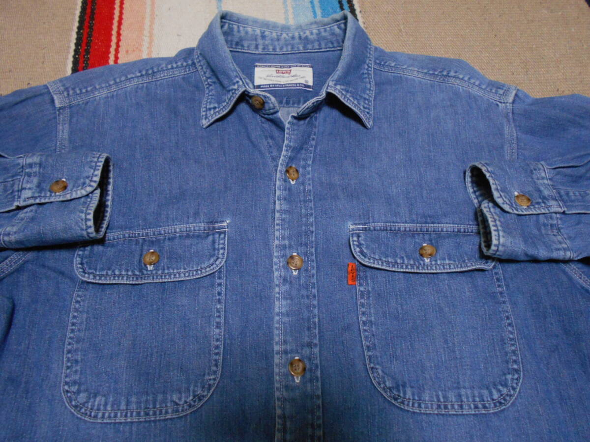 1990S Levi's DUNGAREES SHIRTS ORANGETAB VINTAGEリーバイス ダンガリーシャツ オレンジタブ COWBOY HOTROD CHOPPER TRIUMPH DATSUN拍卖