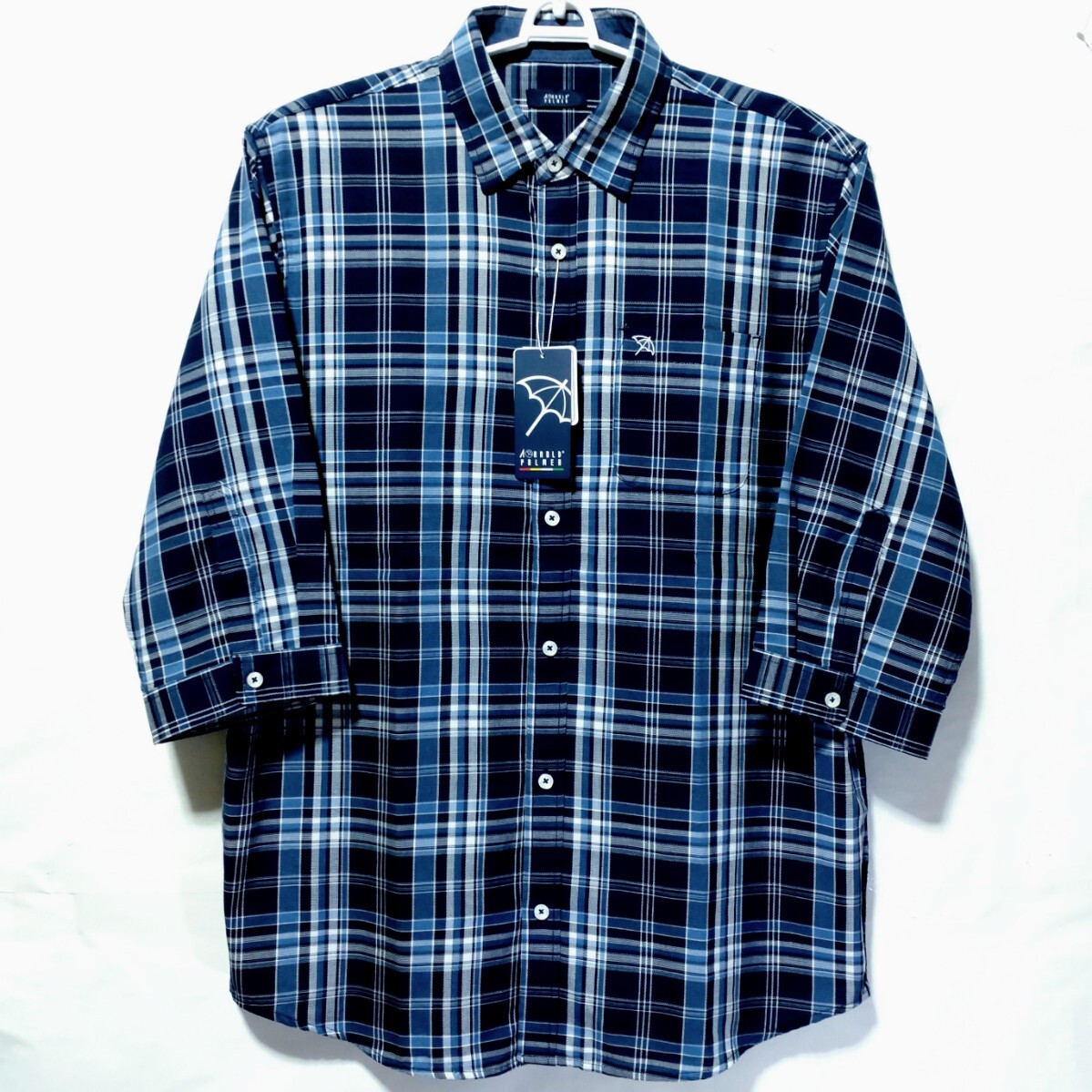 特価/未使用【サイズ=M】Arnold Palmer/アーノルド パーマー/メンズ/七分袖/カジュアル/シャツ/胸囲=88~96cm/navyチェック②拍卖