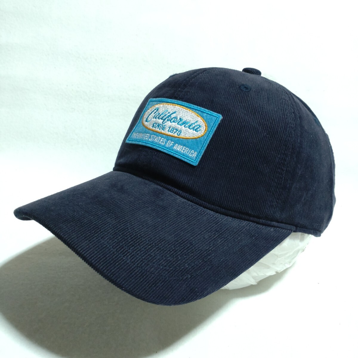 特価/未使用【サイズ=56~59cmフリー】ノーブランド/男女兼用/アメカジ/カリフォルニアロゴワッペン/コーディロイ/キャップ/navy②拍卖