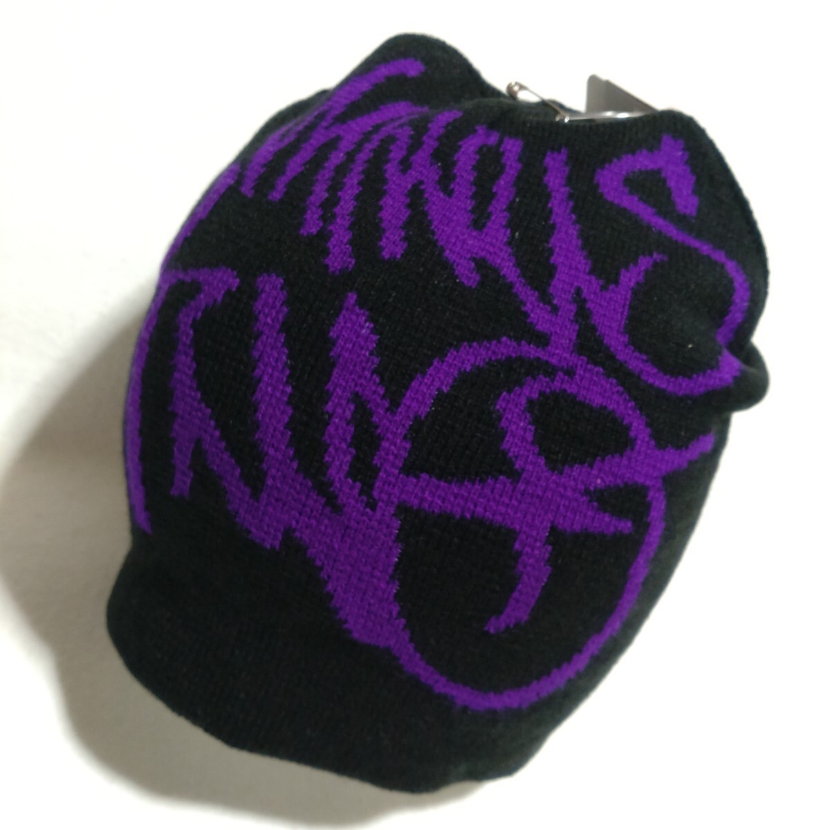 特価/未使用【サイズ=アダルトフリー】アメカジ/ヒップホップフォント柄/男女兼用/ニットキャップ/ワッチキャップ/black×purple拍卖