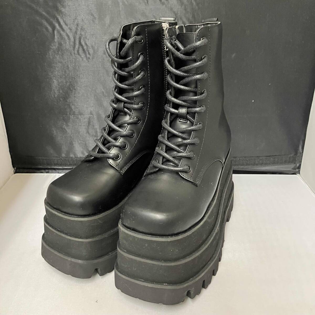 Darich ダーリッチ レディース トリプルソールエンジニアブーツ 厚底ブーツ ショートブーツ ブラック 厚底10cm XSサイズ 編み上げ拍卖