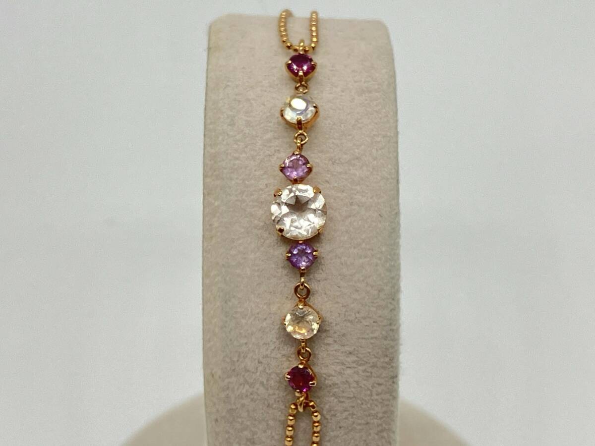 K18 約1.6g 約18cm 石付き 紫石 透明石 ゴールド イエローゴールド レディース アクセサリー ブレスレット拍卖